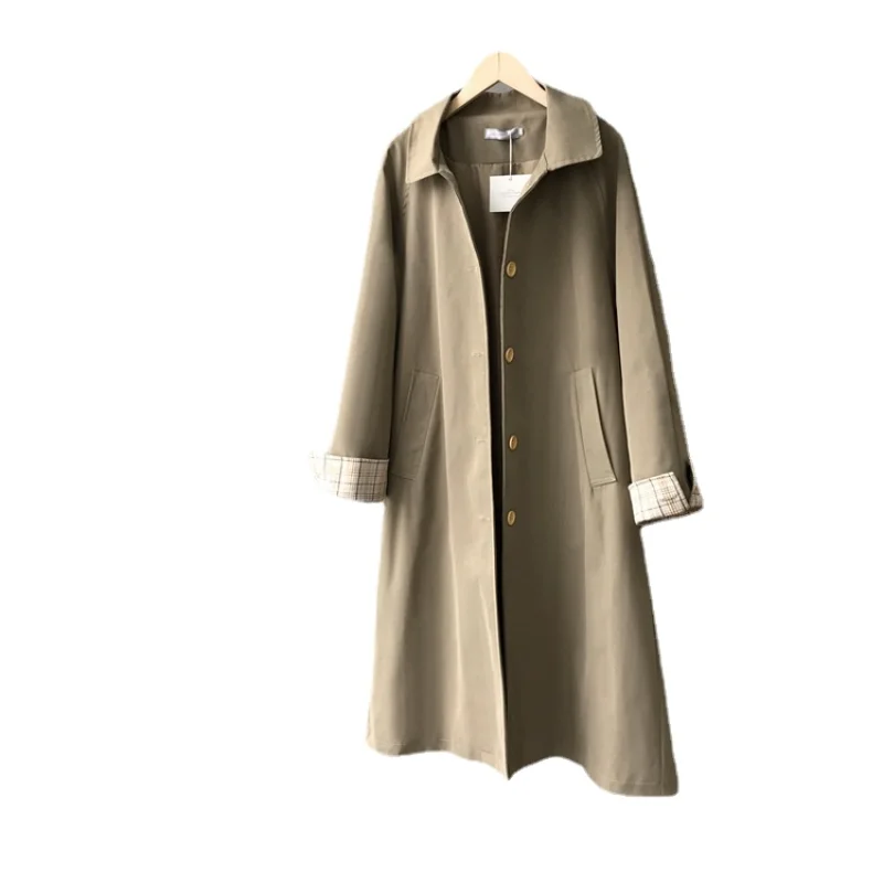 

Осеннее женское длинное пальто с отложным воротником, Женский тренчкот цвета хаки, Женское пальто, свободные топы, пальто