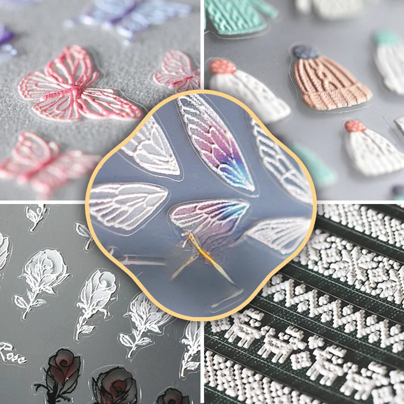 

Милые наклейки для ногтей с изображением пикантных бабочек и роз, 5D тисненые матовые тонкие прозрачные милые наклейки для ногтей, украшения...