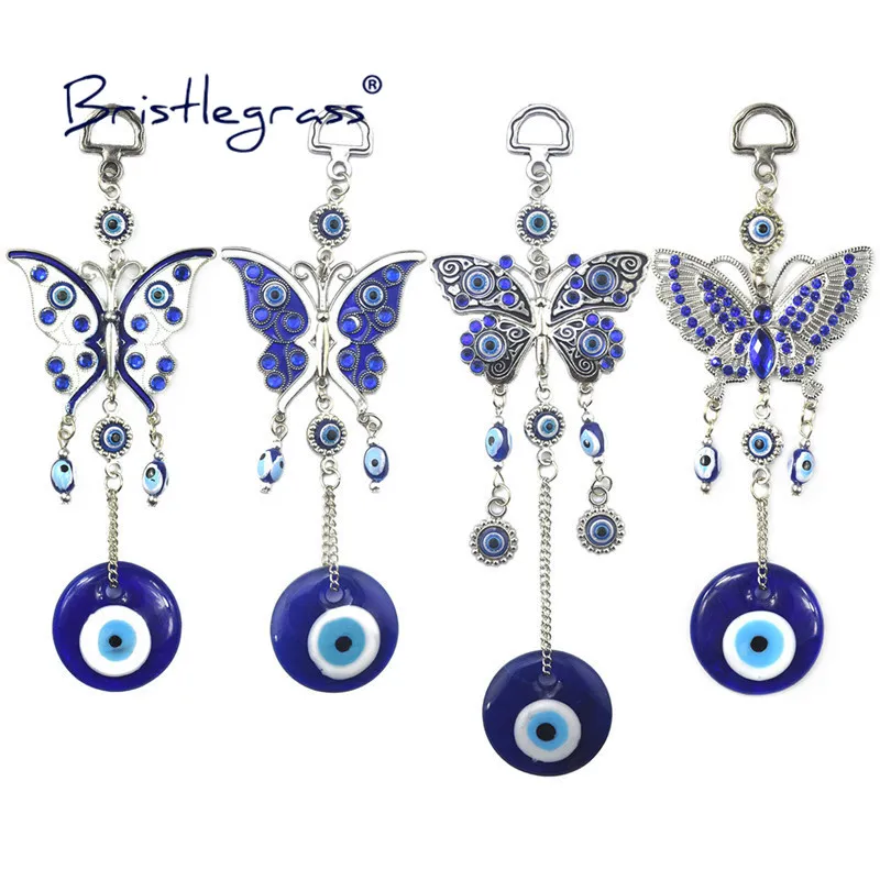 BRISTLEGRASS Turkish Blue Evil Eye White Butterfly Amulets Lucky Charms Wall Hanging Pendants Pendulum Blessing Protection Decor