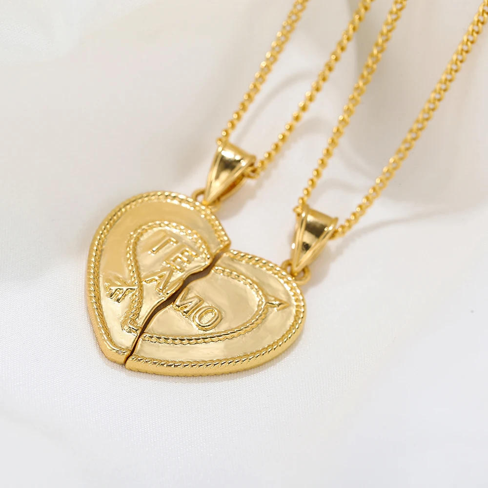 

2 PCs/Set Vintage Heart Necklace Simple Plated Real Gold Heart Flower Necklaces For Women Couple Girlfriends Fashion Jewelry