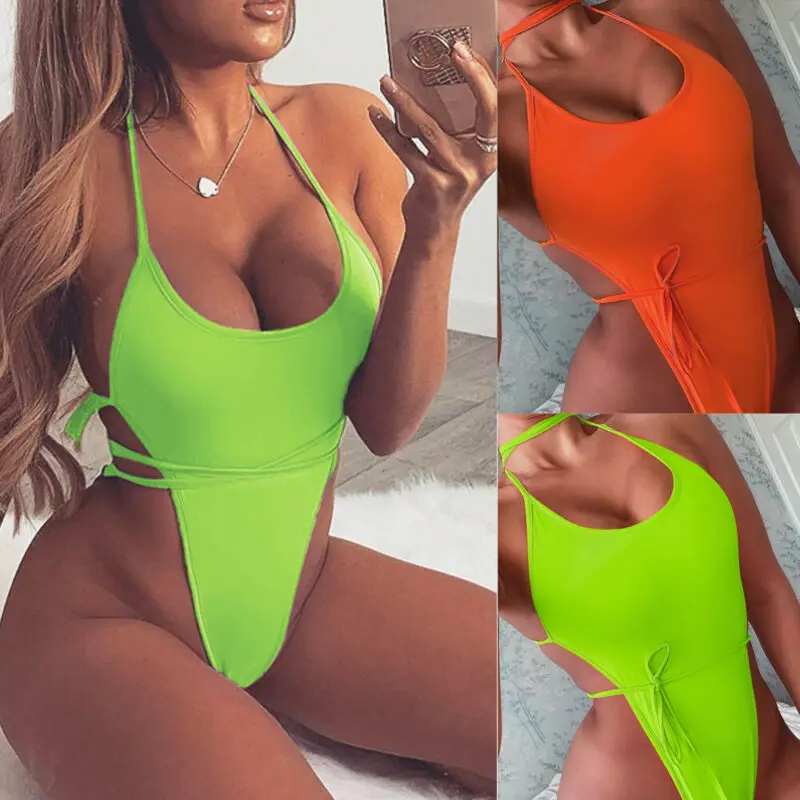 Новинка 2020 летний женский цельный Одноцветный купальник с пуш ап монокини