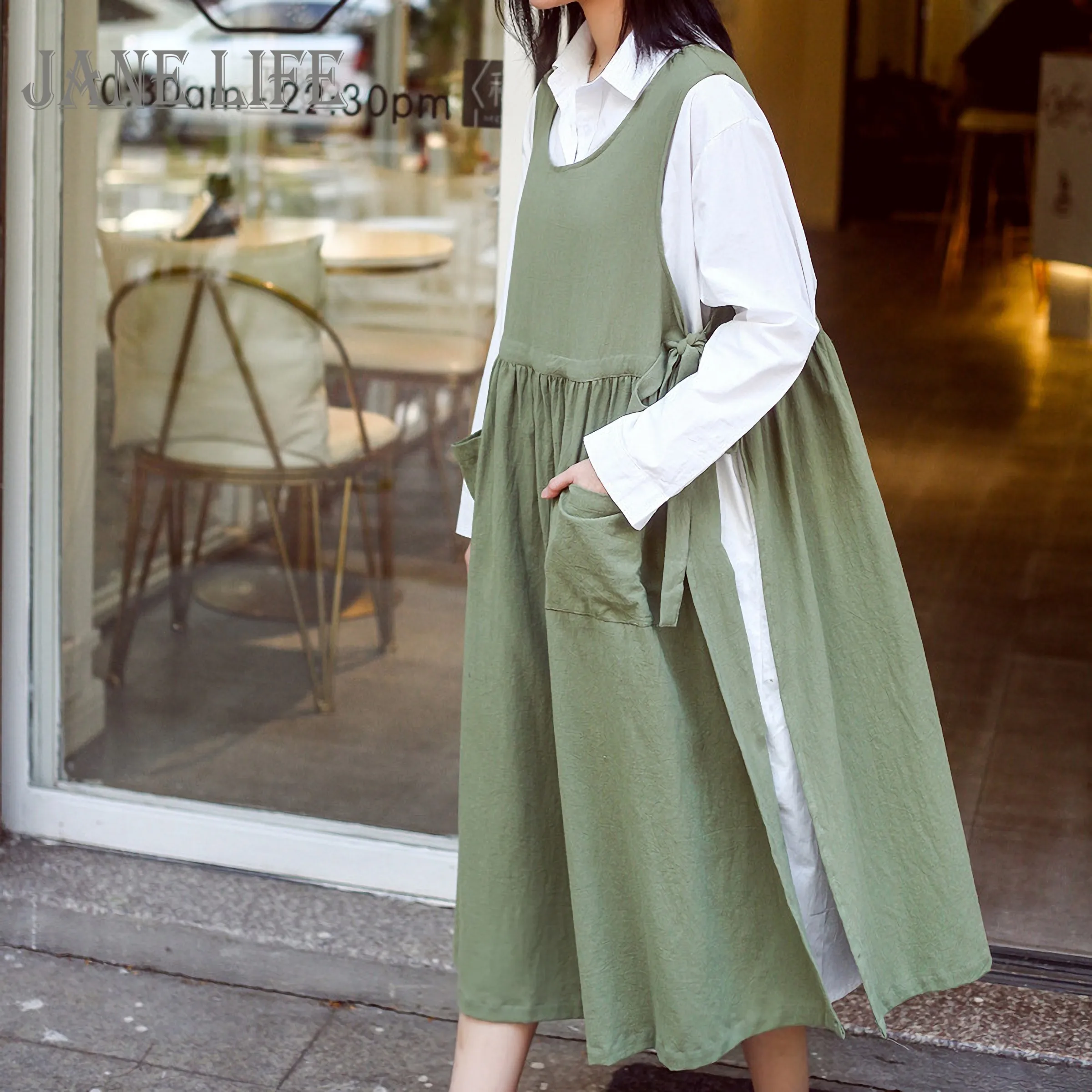 

Women Cotton Linen Cross pinafore coverall Apron Housework Baking Wrap Florist Dress Garden Kichen Apron