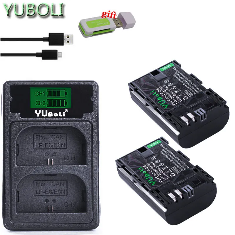 charger and 2battery Декодированный lpe6 bateria lp e6 E6N LP-E6N LP-E6 батарея+ двойное зарядное устройство для Canon 5D Mark II Mark III 6D 7D 60D 60Da 70D 80D DSLR - Цвет: charger and 2battery