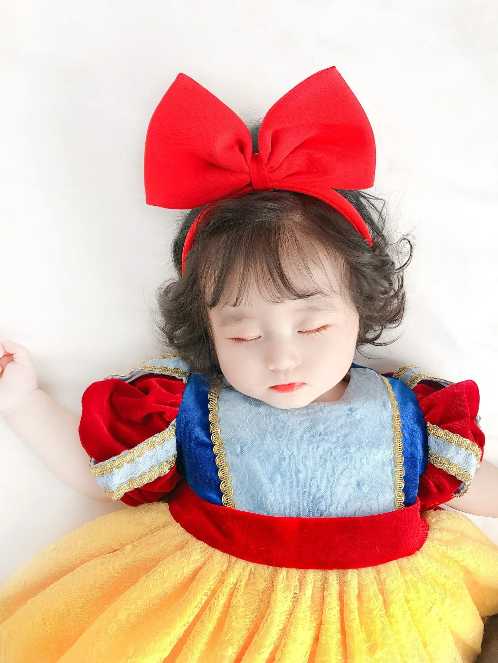 Lazos para el cabello para ni&ntilde;a, accesorios para el cabello de Blancanieves, diadema de lazo rojo hecha a mano, pajarita de tela, banda para el cabello roja de Red, tocado-5
