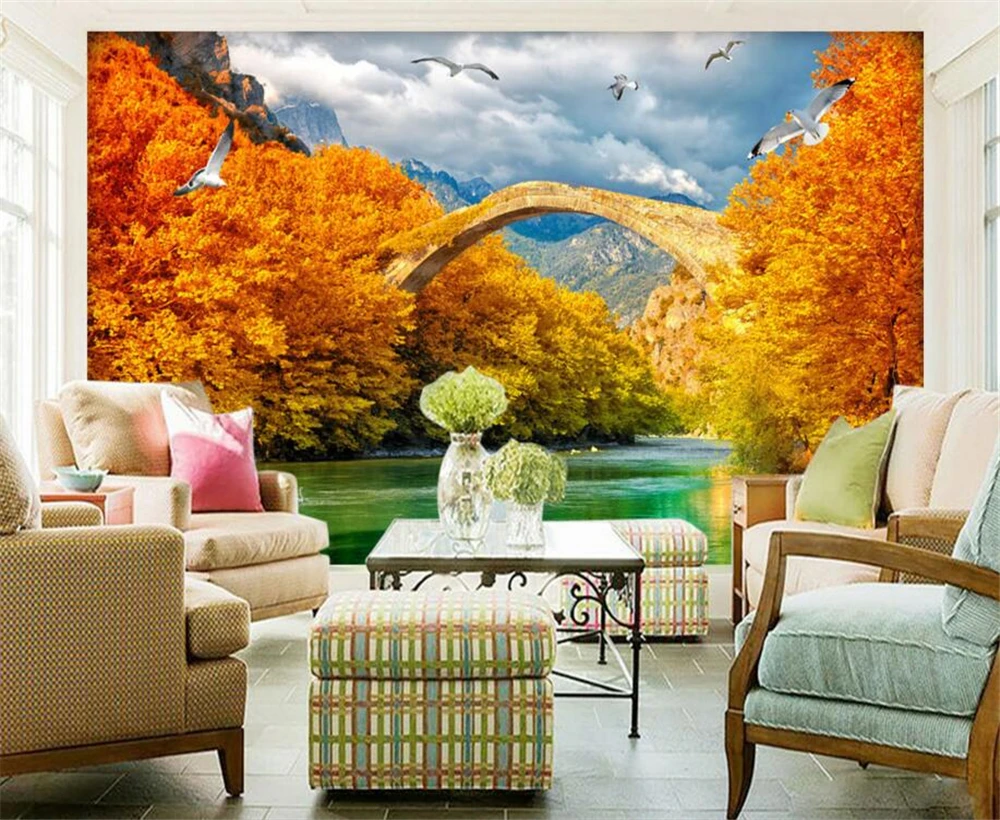 Большой заказ обои красивые осенние кленовое дерево ТВ Фон Гостиная Спальня