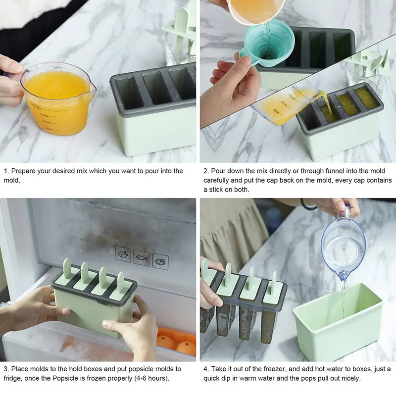 Hot Food Grade Silicone Ice Cream Mold DIY Popsicle Frozen Cube Box Sorbet Grid Homemade Kitchen Cake Tools | Дом и сад