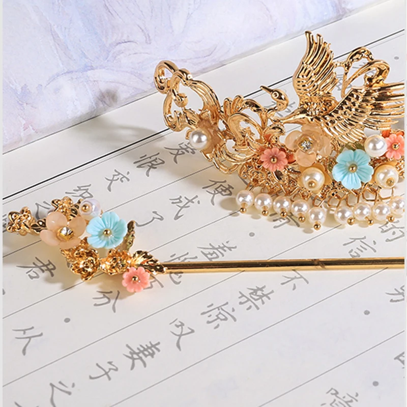 Китайский Винтажный Золотой Феникс ручной работы заколки для волос Корона