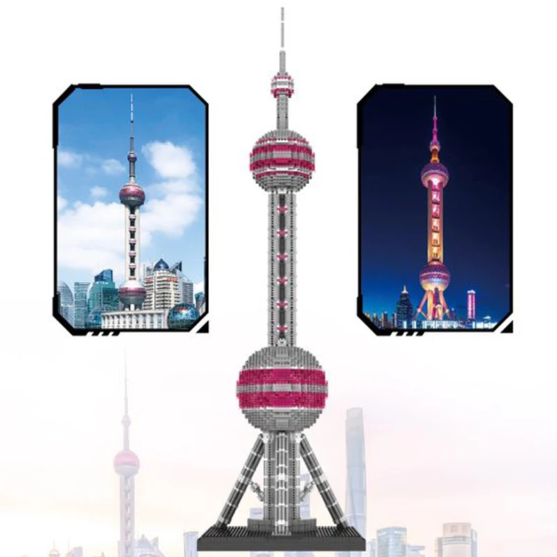 

9921 World Architecture Oriental Pearl Radio TV Tower 3D Modle DIY Mini Diamond Blocks Brick Building Toy for Children no Box