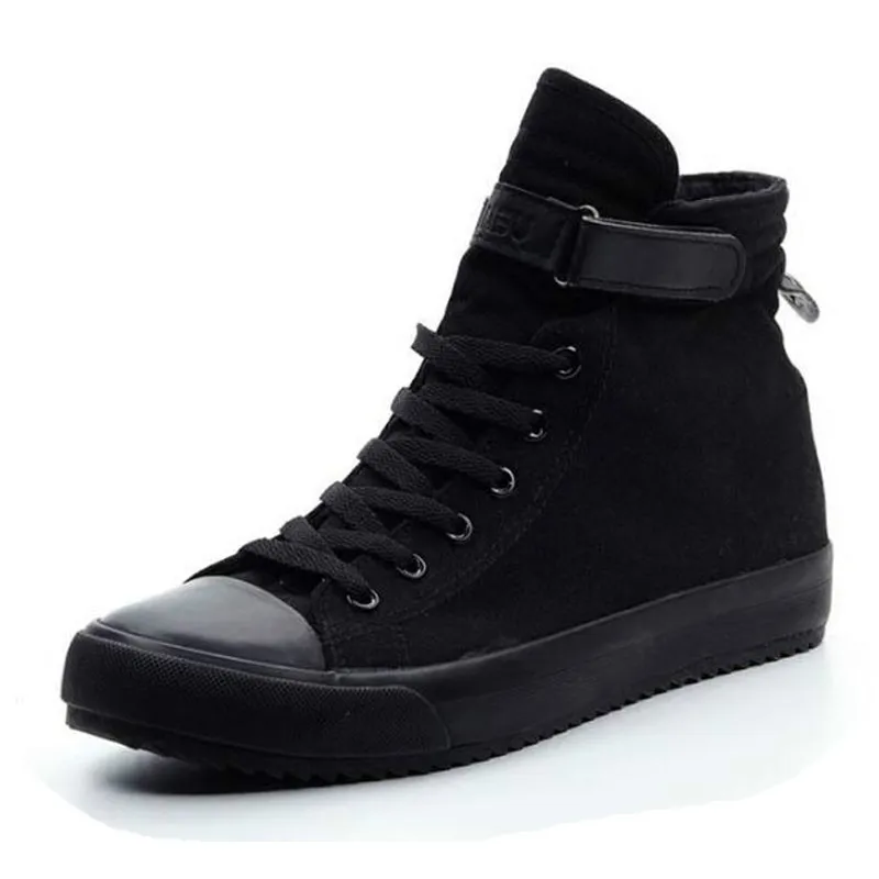 

Fashion New Men Light Breathable Canvas Casual All Black White Red High Top Solid Color Sneakers Shoes Flats Mens Shoes Casual