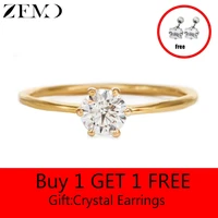 zemo womens gold shinning crystal rings female simple design cubic zircon finger rings girls boho jewelry bagues pour femme