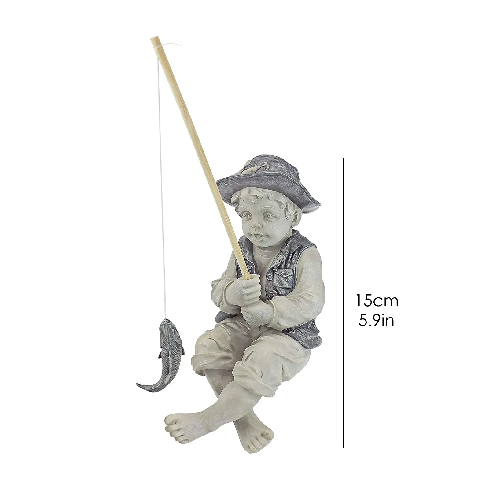 

Little Fishing Boy Garden Statue Outdoor Decal Fisher Boy Figurine Decor Fisherman Sculpture Home Yard Pool Ornament