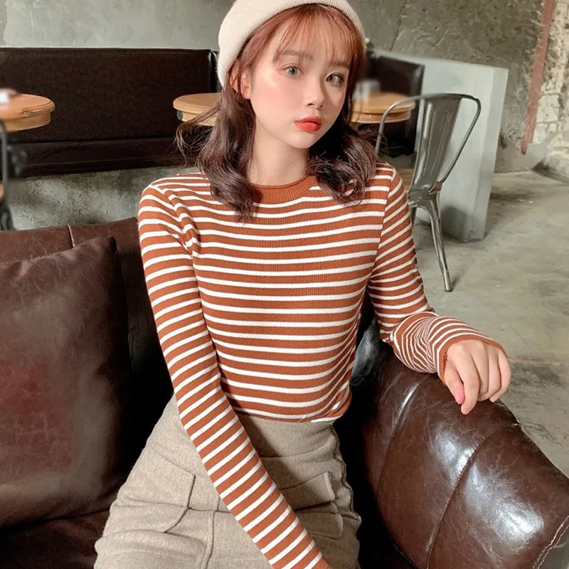 

Women's Striped Half-neck Knit Pullover Fashion Casual Slim Colorful Long-sleeved Pullover Tops