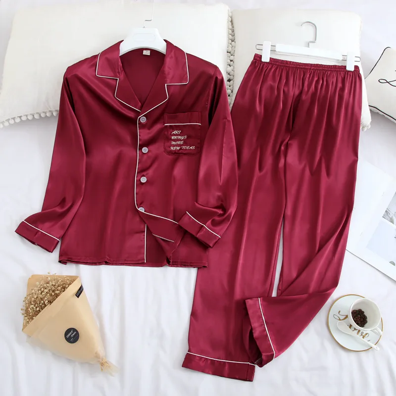 

Solid Color Satin Silk Pajamas Sets Couple Sleepwear Family Pijama Lovers Night Suit Men & Women Casual Home Clothing
