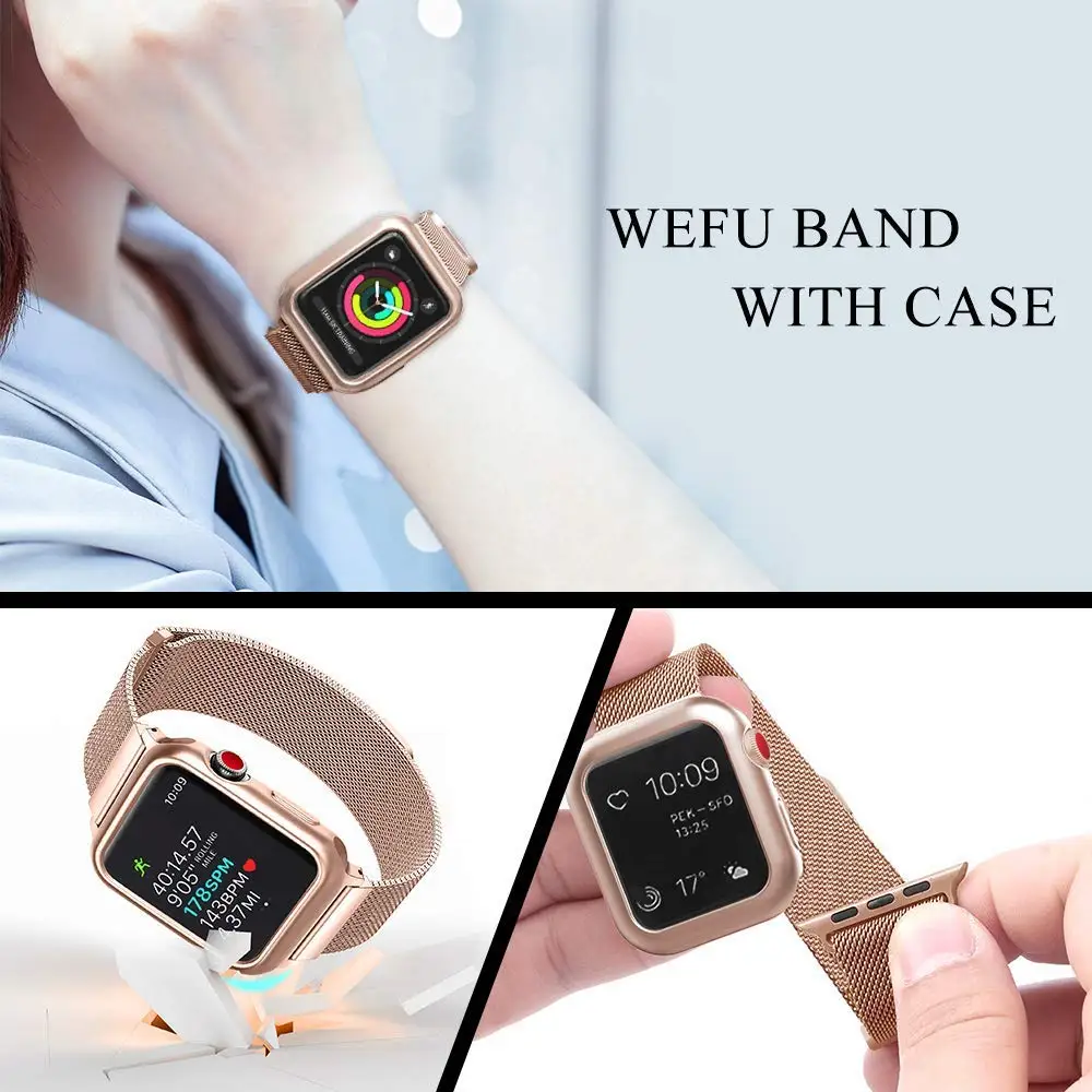 Миланская петля ремешок + чехол для Apple Watch 44 мм 40 38 42 браслет из нержавеющей стали