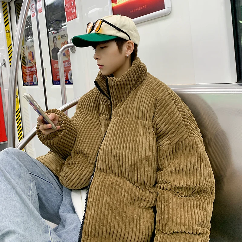 Winter Thickened Corduroy Jacket Men Warmth Fashion Retro Stand-collar Jacket Men Streetwear Loose Short Coat Mens Jackets M-2XL