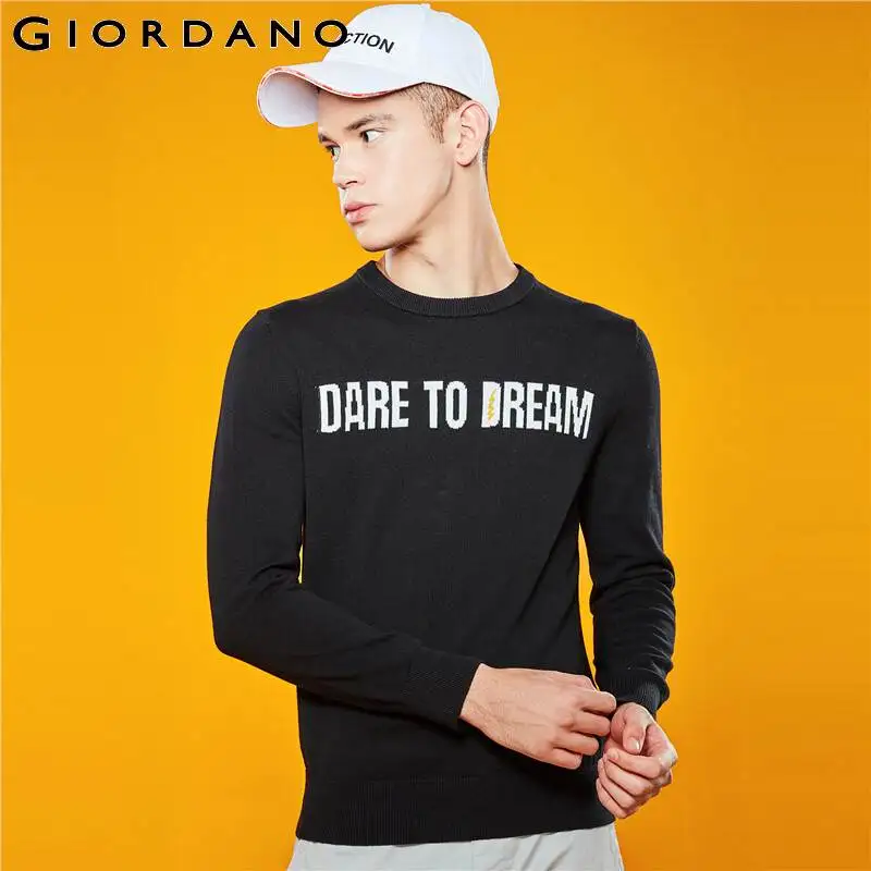 Giordano мужские свитера с буквенным принтом круглый вырез длинный рукав пуловер