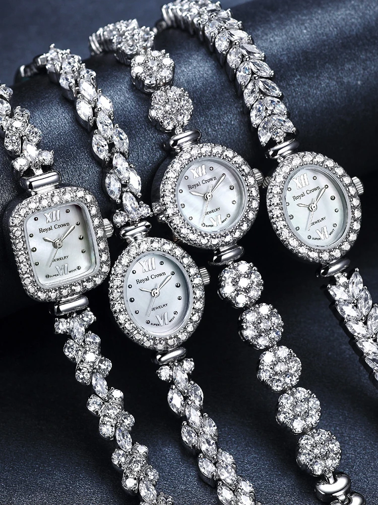 Royal Crown Lady Women's Watch Japan Quartz Jewelry Hours Fine Fashion Clock Claw-setting Crystal Bracelet Luxury Girl Gift Box