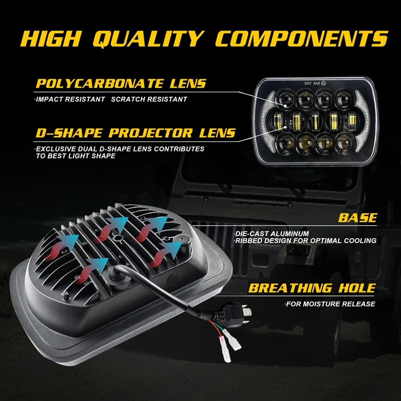 

New 30000LM 7 Inch 5X7 7X6 for Wrangler Off-Road Vehicle Modified LED Square Car Light 300W Truck Headlight Work Light