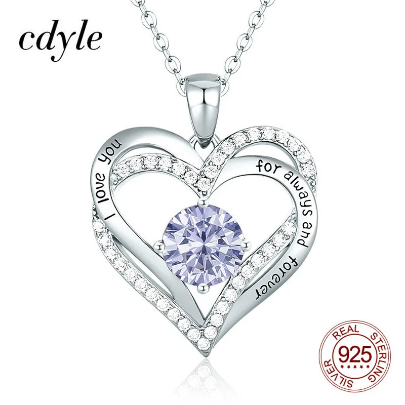 Cdyle 100% Стерлинговое Серебро 925 пробы кулон в виде сердца ожерелье 12 цветов циркон