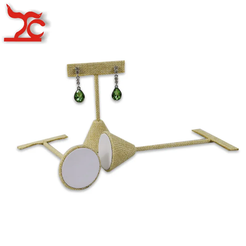 

3Pcs/Lot Earring Jewelry Display Rack Linen Ring Stud Joyeros Organizador De Joyas Organizer Ornament T Bar Hanger Holder Stand