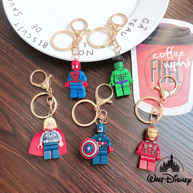 

Disney Cartoon Building Block Keychains Marvel The Avengers Iron Man Captain America Thor Spider- Man Jedi Knight Key Chains