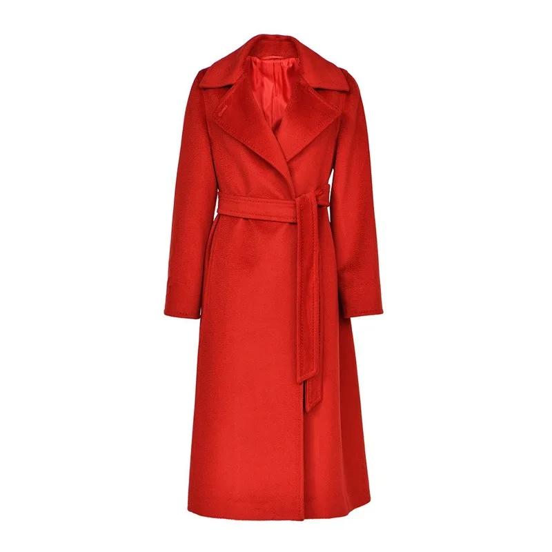 

and 2020 autumn winter classic slim thin lapels corrugated waist long wool coat women