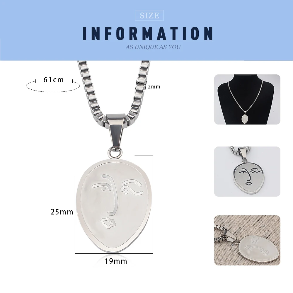 Ожерелье с подвеской в виде абстрактного лица из нержавеющей стали|Ожерелья