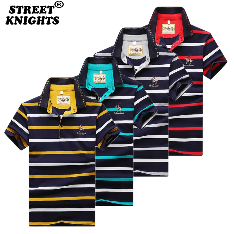 Мужская хлопковая рубашка поло с вышивкой Повседневная тонкая приталенная