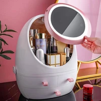 dropshipping hd mirror led cosmetic storage box desktop dustproof drawer makeup box toiletry kits beauty organizer cosmetic case