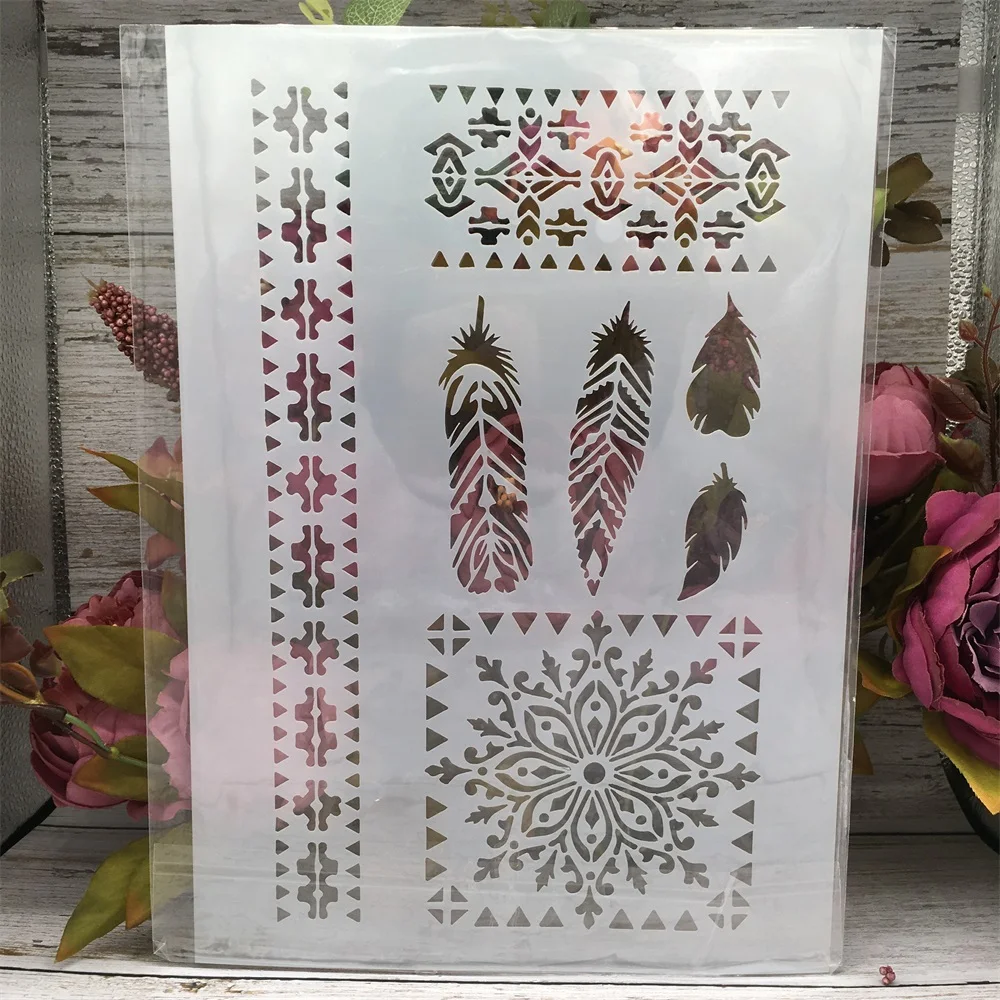 

A4 29cm Feather Square Line Geometry DIY Layering Stencils Painting Scrapbook Coloring Embossing Album Decorative Template