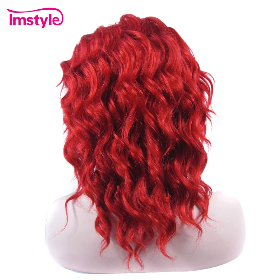 Imstyle красные синтетические парики на кружеве спереди короткие парики для женщин термостойкие вечерние парики для косплея 14 дюймов
