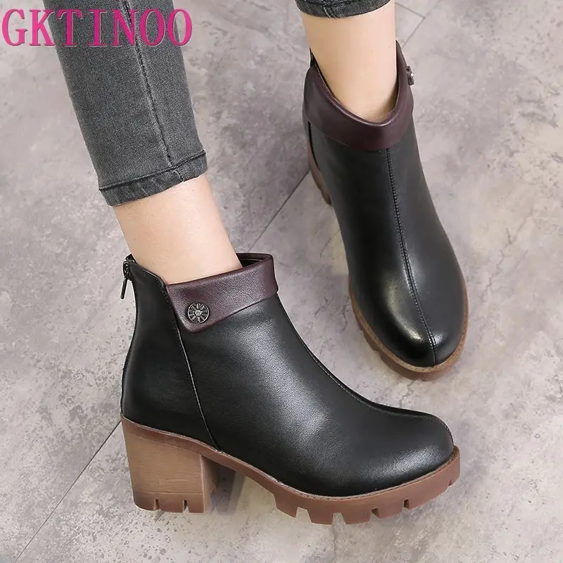 Женские ботинки на платформе GKTINOO натуральная кожа высокие мотоботы устойчивом