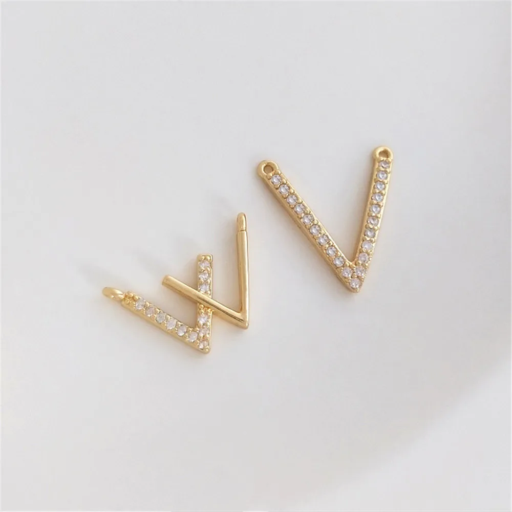 

14K Gold Filled Geometric V zircon necklace pendant handmade clavicle chain pendant diy jewelry accessories
