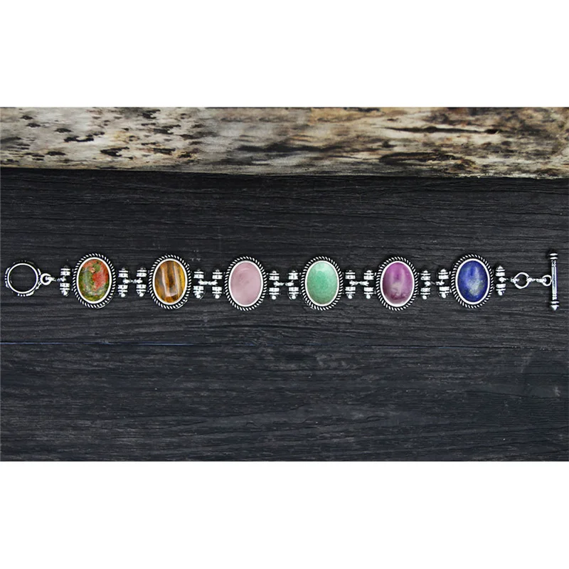 Винтажный овальные разных цветов браслет из натурального камня для женщин