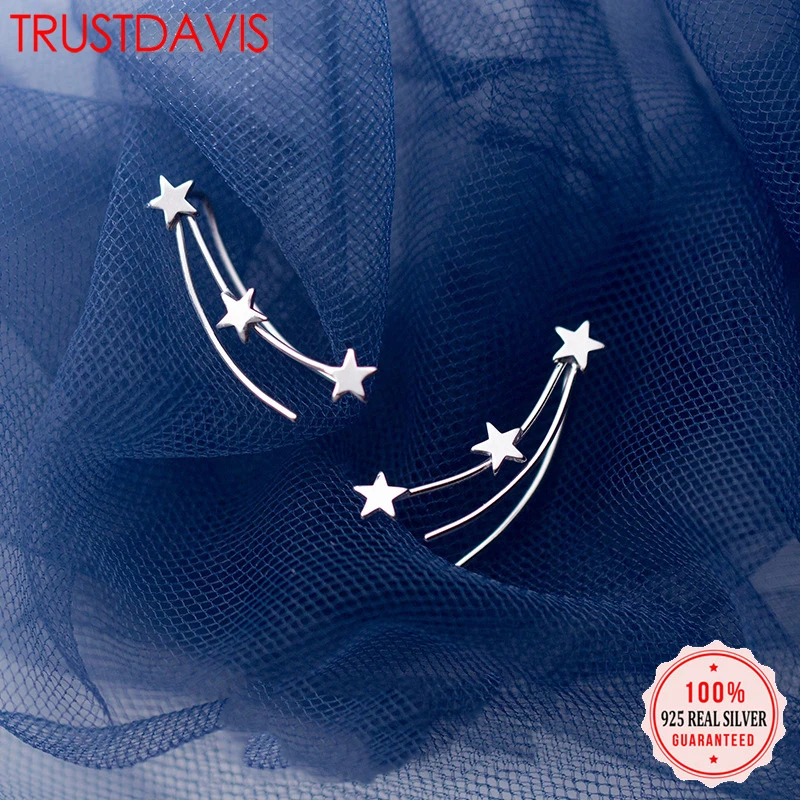 Женские серьги-гвоздики из серебра 100% пробы со звездами | Украшения и аксессуары