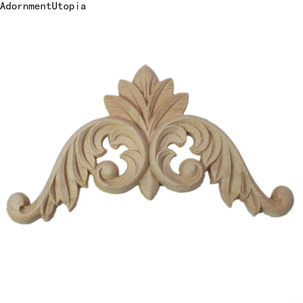 

Carved Unpainted European Exquisite Long Floral Leaves Rubber Wood Furniture Window Corner Wood Applique Onlay Wood Figurines
