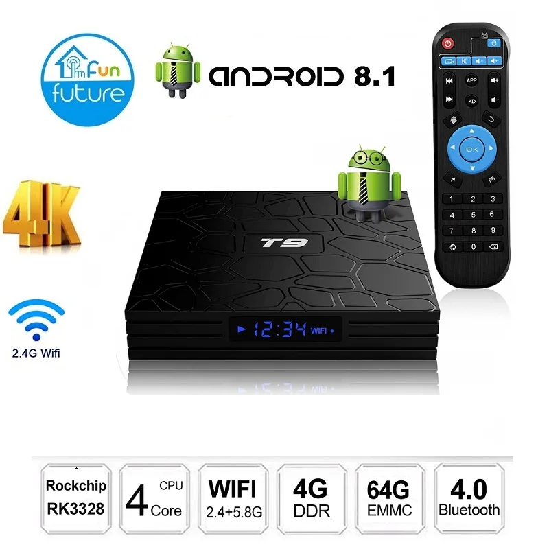 T9 Android 8 1 ТВ приставка 4 Гб 64 RK3328 четырехъядерный 4GB32BG USB 3 0 Smart 4K опционально 2 4G/5G
