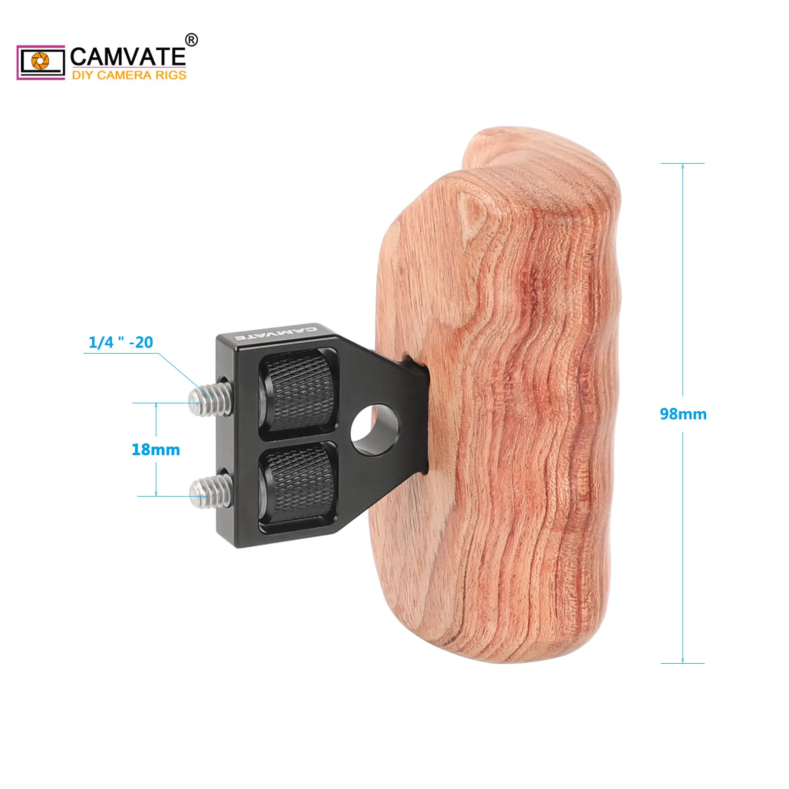 Деревянная рукоятка камеры CAMVATE (слева и справа) с разъемом из алюминиевого