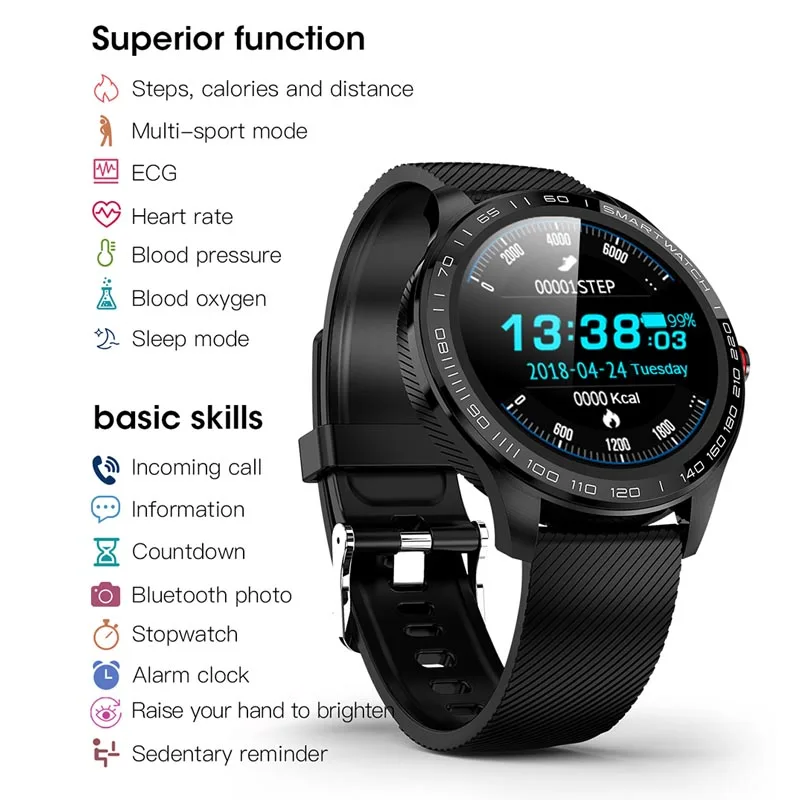 Смарт часы L9 ECG PPG мужские спортивные с пульсометром Bluetooth умные