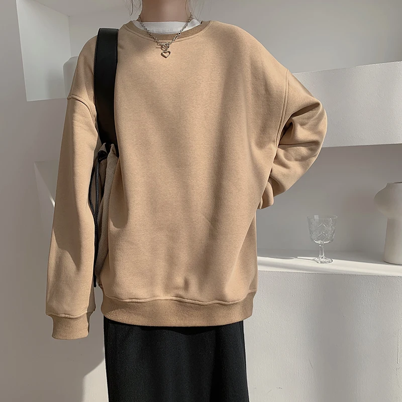 

2021 Spring Fleece Thick Sweatshirt Vintage Solid Warm O Neck Pullover Grey Brown Lady New All-match Hooded Autumn Women Coat