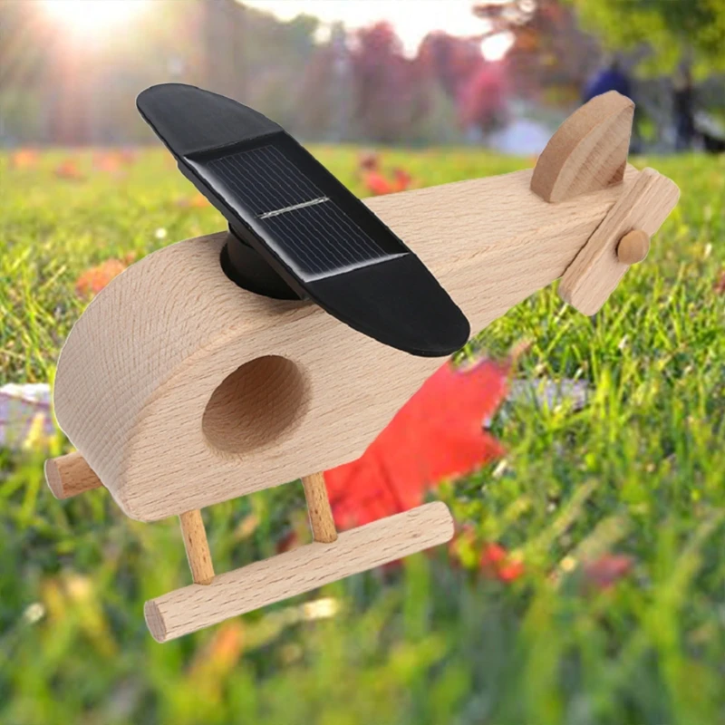 

Creative Wooden Solar Powered Airplane Helicopter Model Kids Fun Science Experiments Early Educational Toy