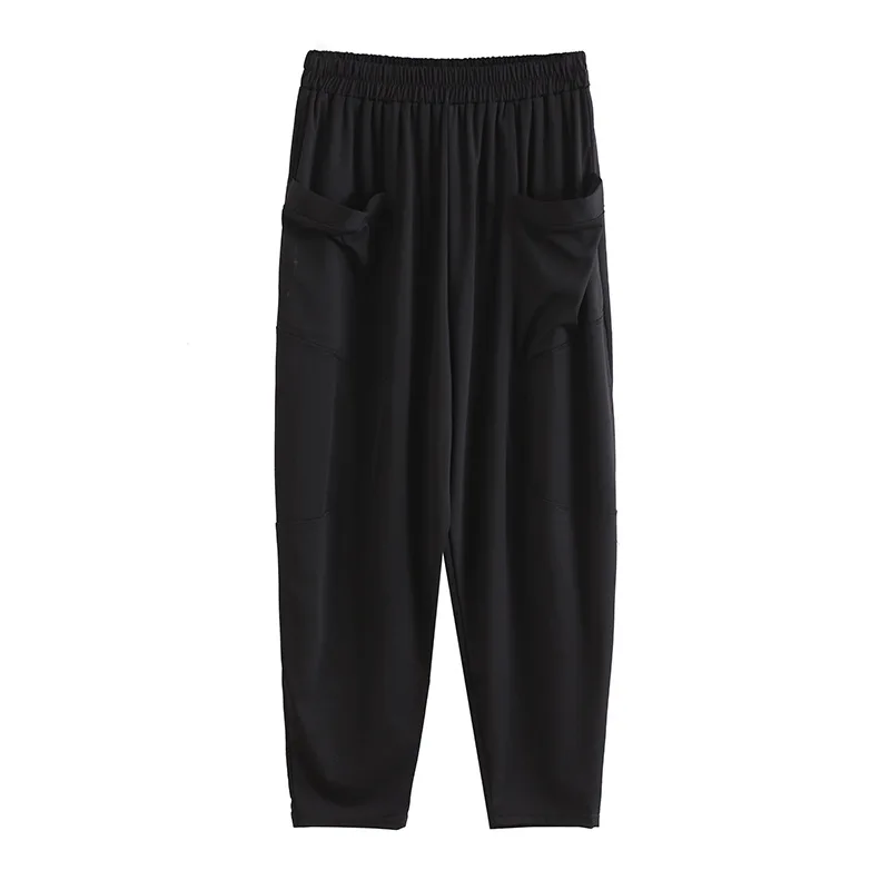 

2021 Women's Cargo Pants Black Ribbon Pocket Jogger Elastic Waist Streetwear Harajuku Pant Punk Females Trousers Harem Pants