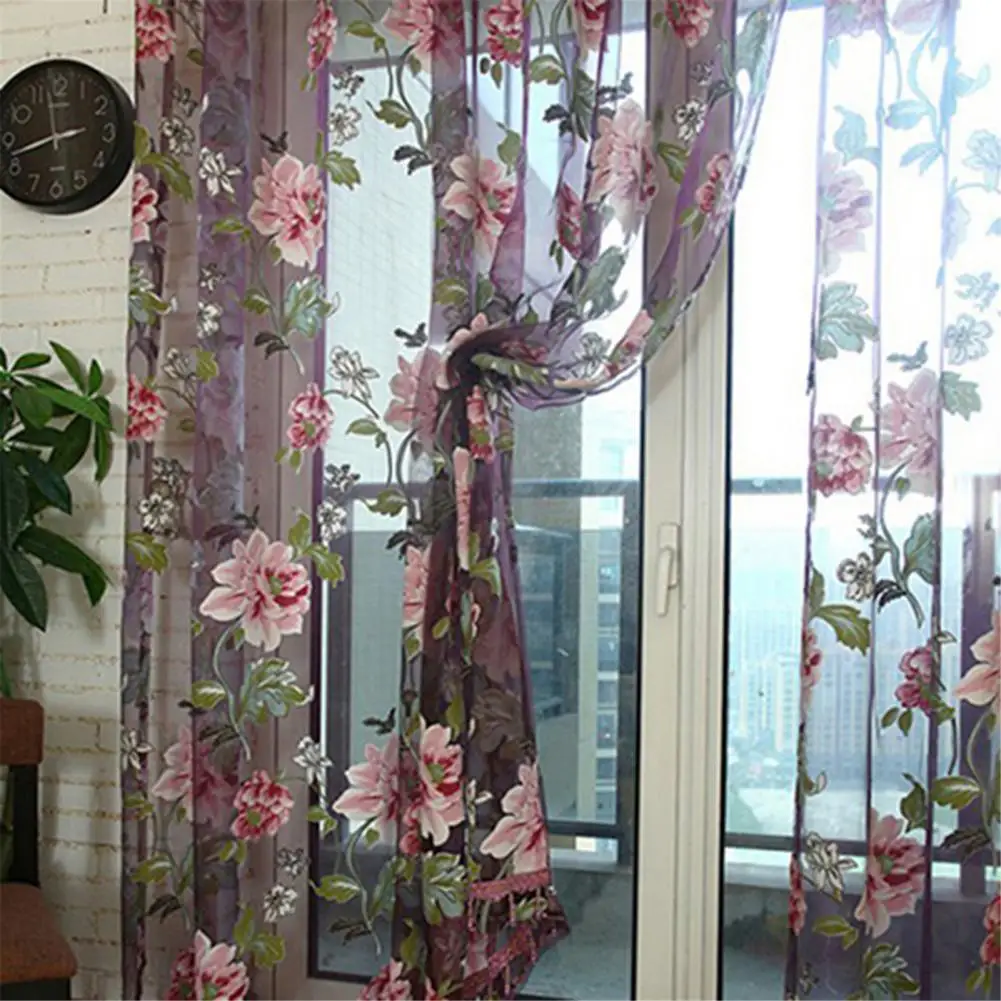 

Tulle Sheer Curtain Flower Pattern Valance Drape Polyester Living Room Kitchen Sheer Curtain for Home Decor Exquisite Home Texti
