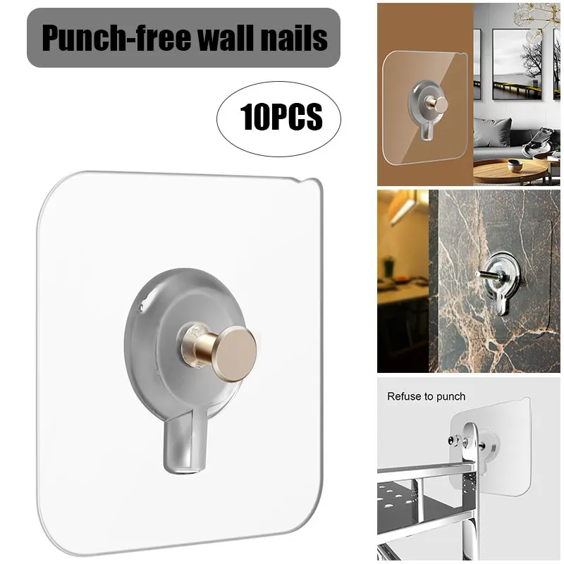 

10pcs Adhesive Wall Screws Hanging Nails Wall Hook Self Adhesive No Drilling Non-Trace J8
