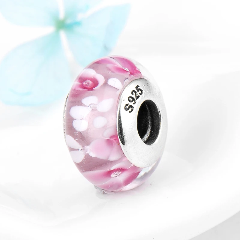 Бусина-Шарм из серебра 100% пробы с розовыми цветами | Украшения и аксессуары