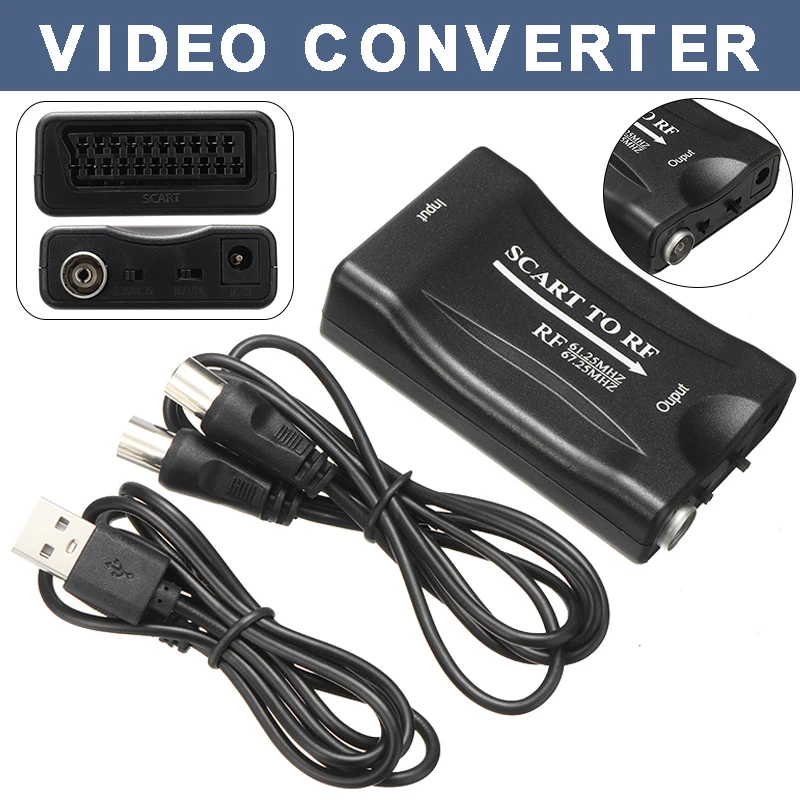 

Mayitr 1 шт., черный высококачественный Переходник Scart на RF светильник, видео, аудио адаптер, конвертер с USB-кабелем