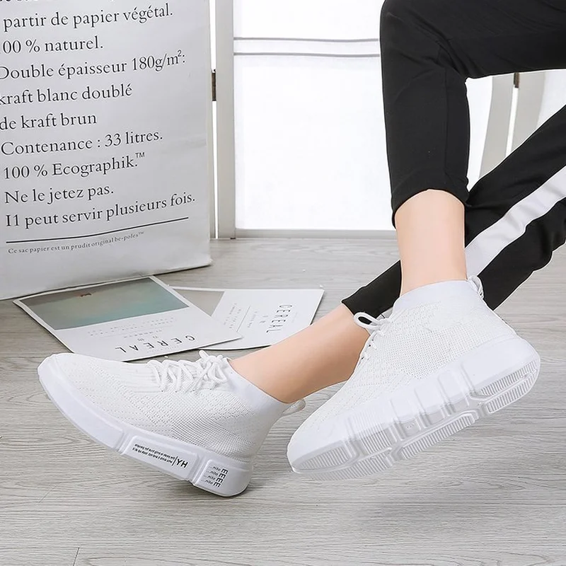 Скидка Женская обувь на плоской платформе Модные женские кроссовки с высоким