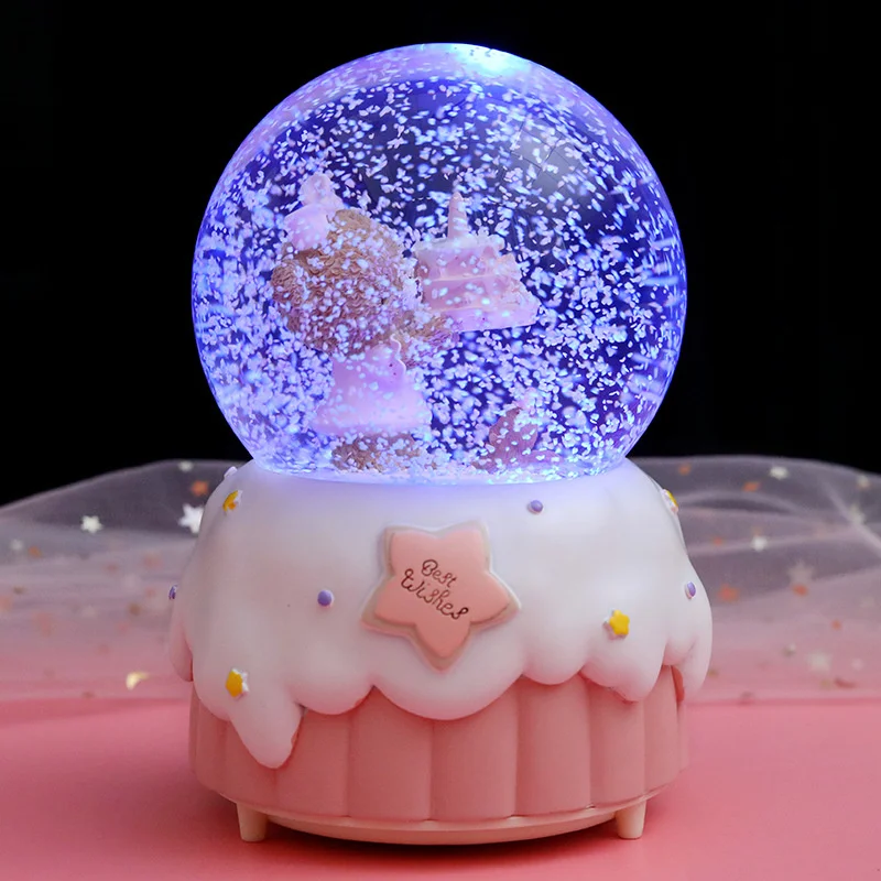 

Cute bear cake luminous crystal ball music box ornament music box children's gift for men and women caixinha de musica