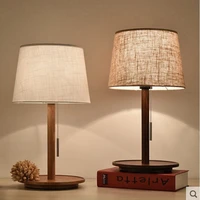 pastoral bedroom bedside decorative lighting northern european walnut wooden product study led fabric home wooden table lamp