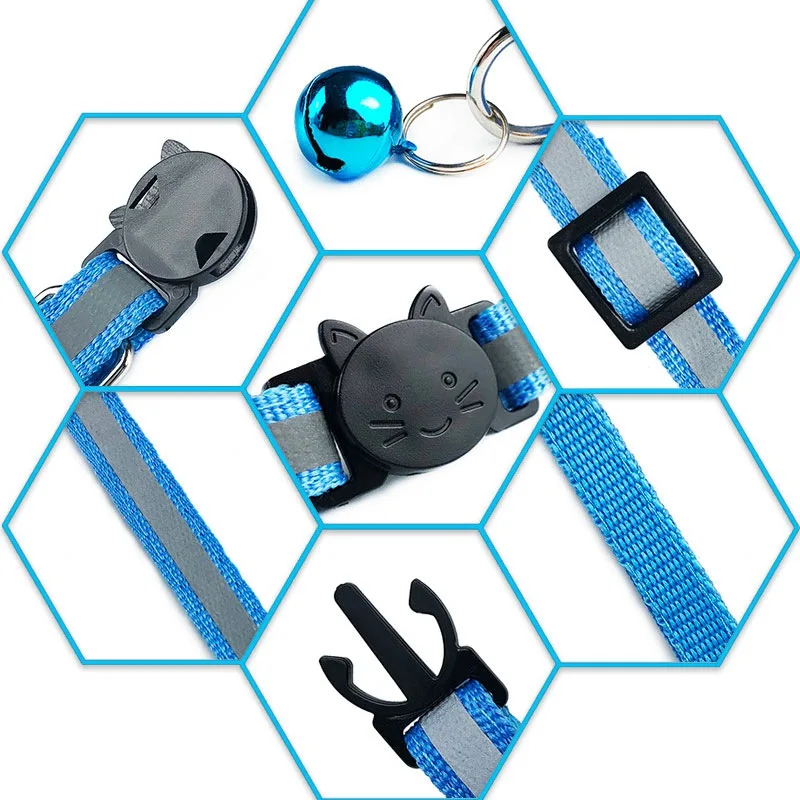 

1.0cm Cartoon Safety Breakaway Cat Collar 12 Colors Reflective Nylon Pet Puppy Small Dog Kitten Cat Collar with Colorful Bell
